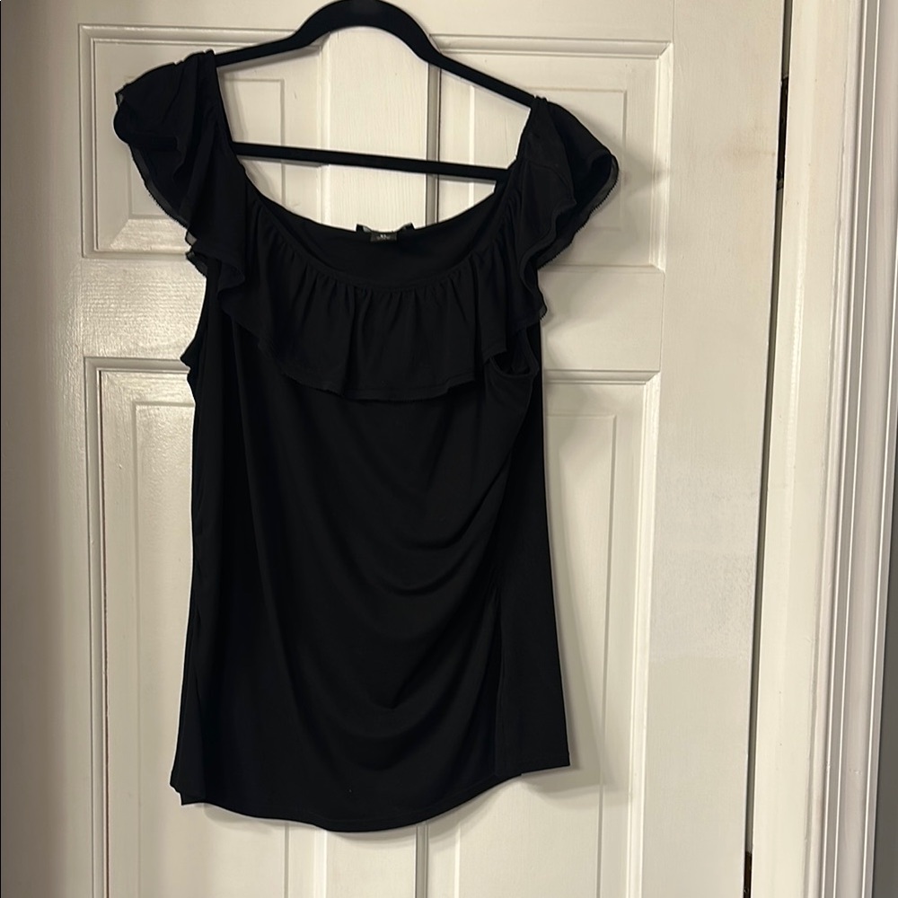 WHBM Black Ruffle Blouse